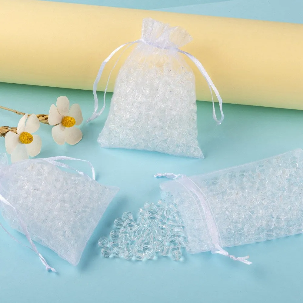 1 Bag 5 Style Organza Gift Bags with Drawstring, Jewelry Pouches, Wedding Party Christmas Favor Gift Bags, White, 100pcs/bag