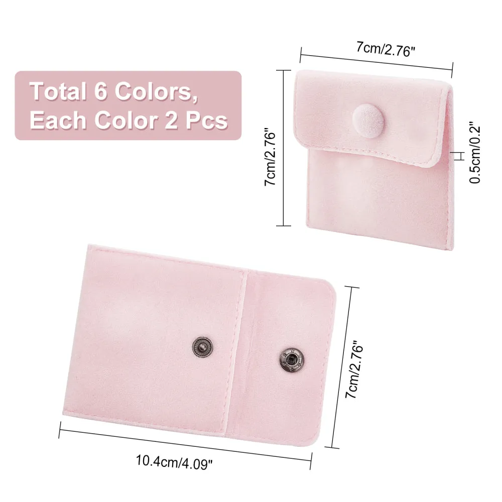 1 Set 12 Pcs Velvet Jewelry Pouches with Snap Button, 6 Colors Velvet Jewelry Storage Bags Luxury Gift Bag for Candy Gift and Jewelry Necklace Bracelet Packing, 7x7cm