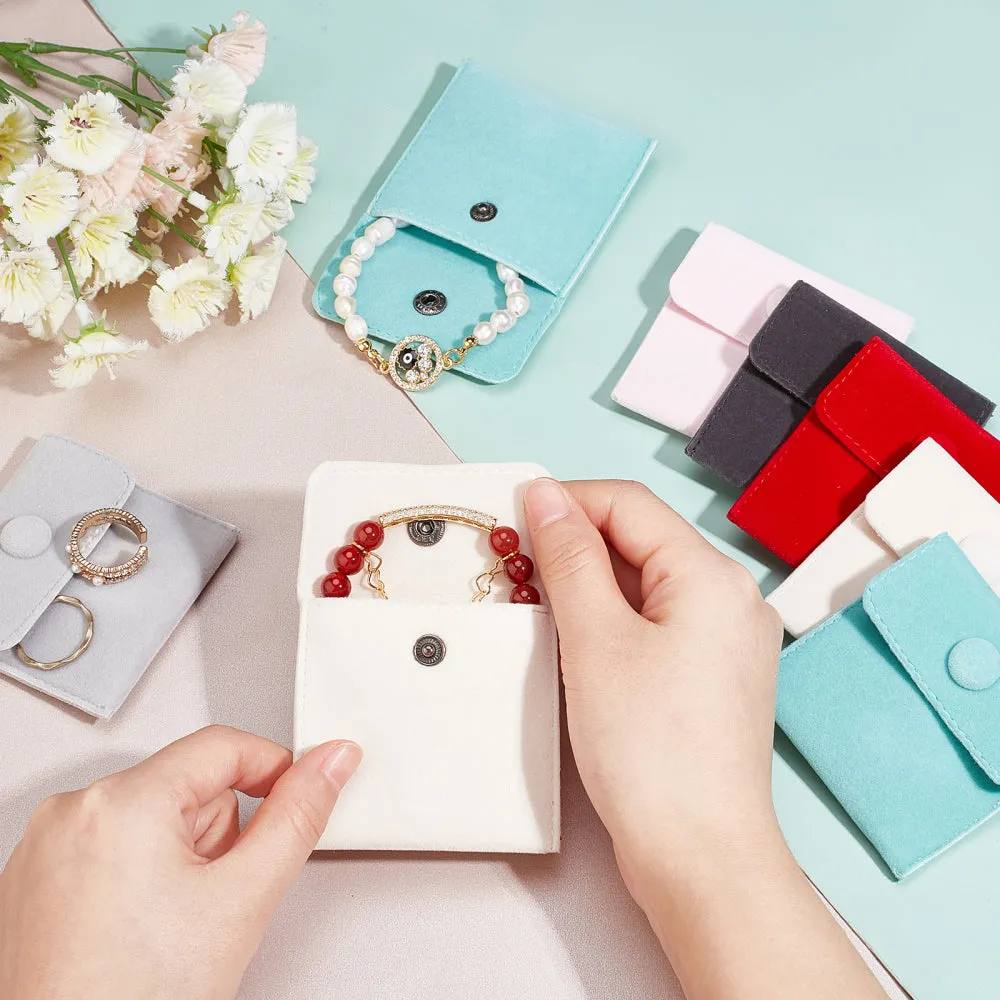1 Set 12 Pcs Velvet Jewelry Pouches with Snap Button, 6 Colors Velvet Jewelry Storage Bags Luxury Gift Bag for Candy Gift and Jewelry Necklace Bracelet Packing, 7x7cm