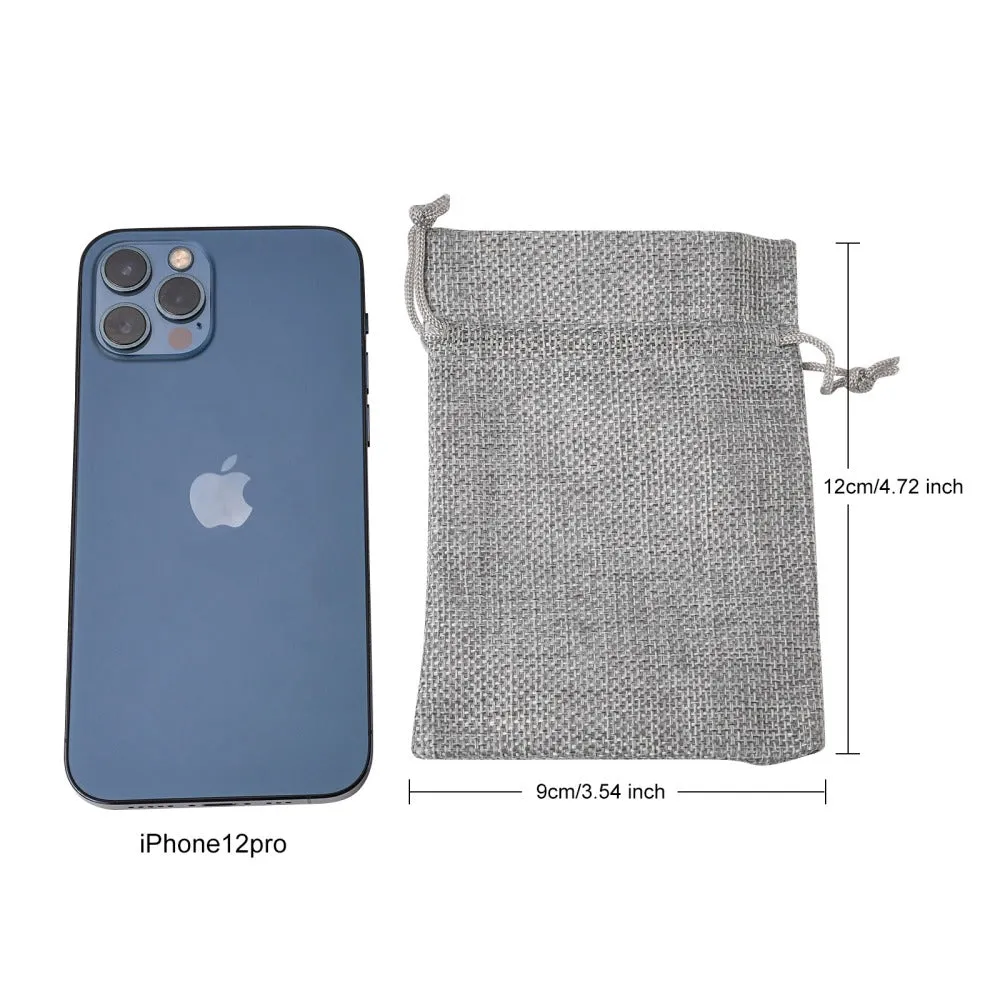 10 pc Polyester Imitation Burlap Packing Pouches Drawstring Bags, Gray, 12x9cm