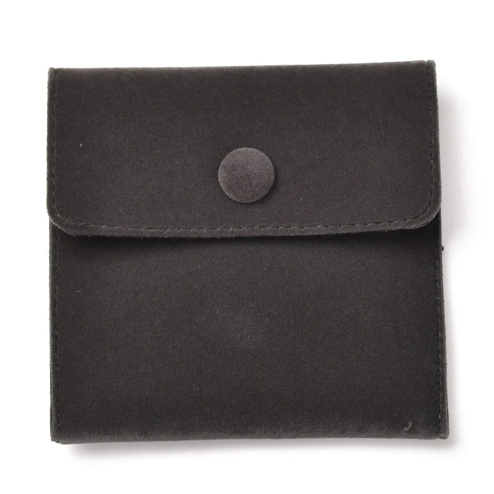 10 pc Square Velvet Jewelry Bags, with Snap Fastener, Black, 10x10x1cm