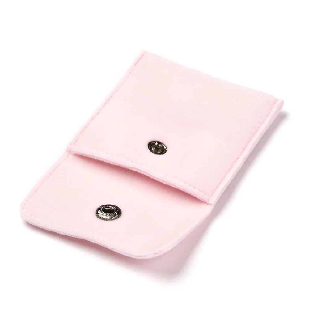 10 pc Square Velvet Jewelry Bags, with Snap Fastener, Pink, 7x7x0.95cm