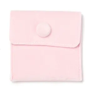10 pc Square Velvet Jewelry Bags, with Snap Fastener, Pink, 7x7x0.95cm