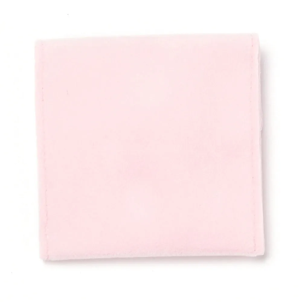 10 pc Square Velvet Jewelry Bags, with Snap Fastener, Pink, 7x7x0.95cm