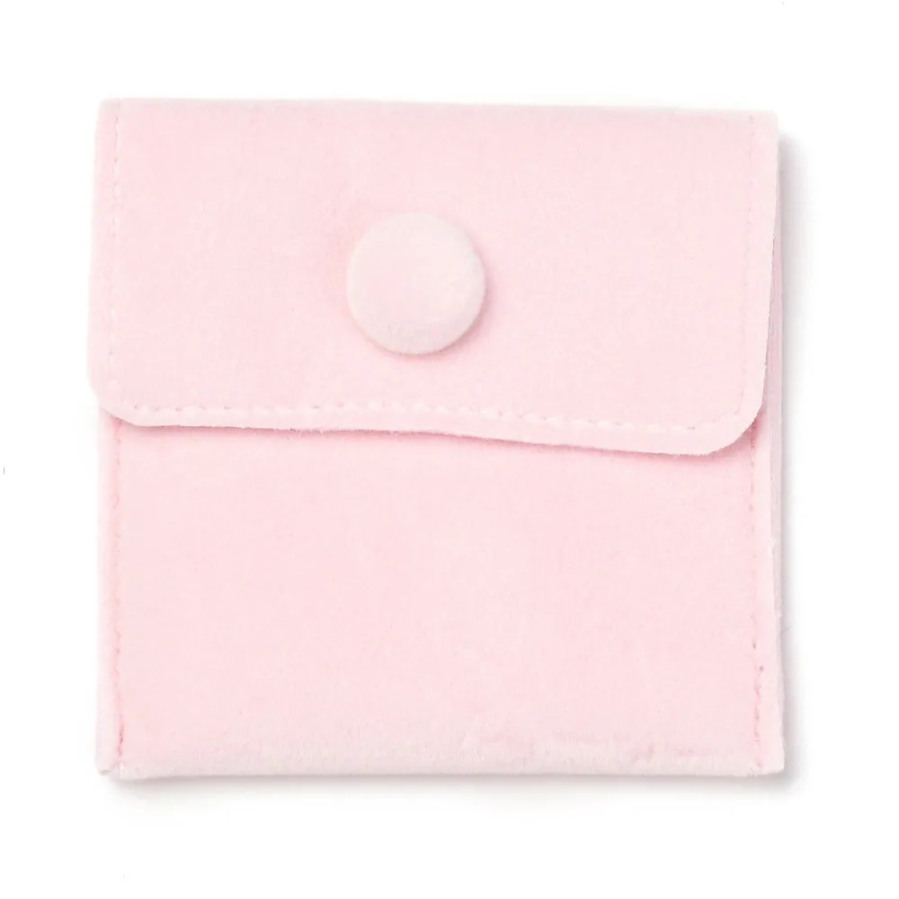 10 pc Square Velvet Jewelry Bags, with Snap Fastener, Pink, 7x7x0.95cm