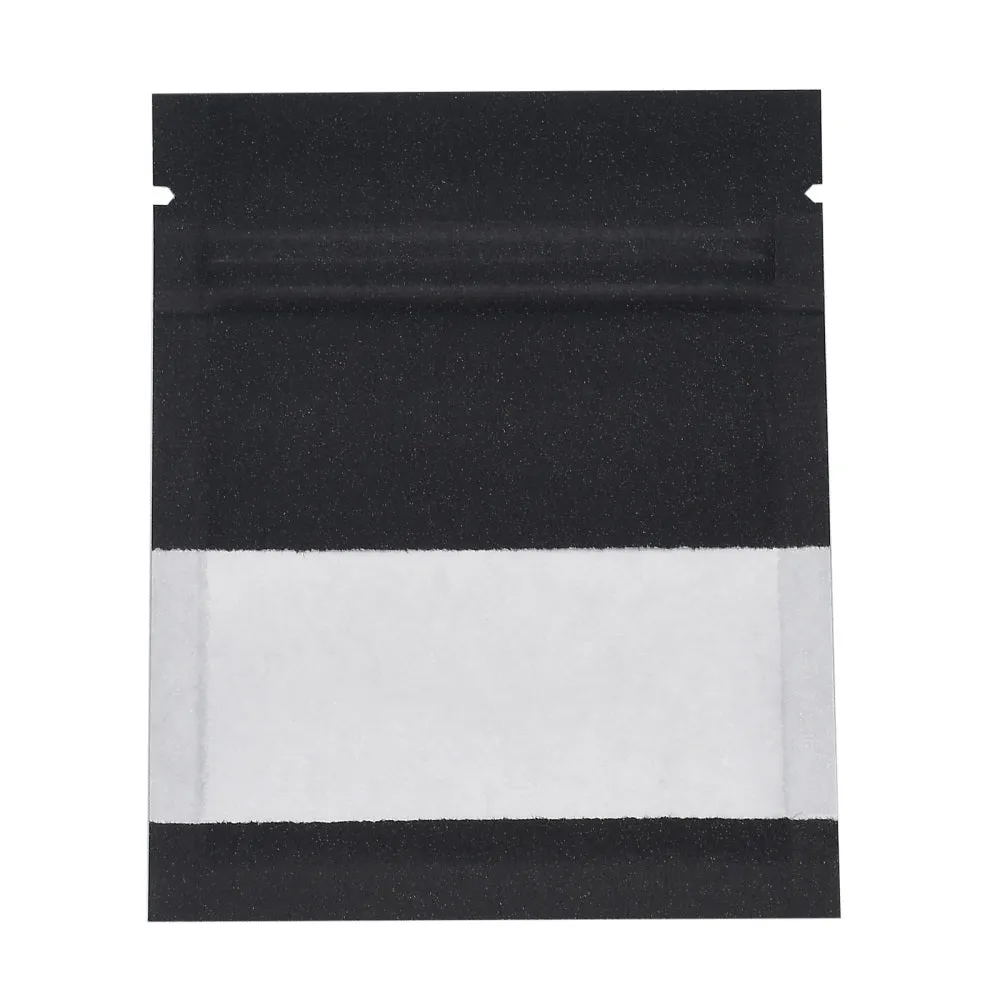 100 pc Kraft Paper Open Top Zip Lock Bags, Food Storage Bags, Sealable Pouches, for Storage Packaging, with Tear Notches, Rectangle, Black, 9.1x7x0.15cm, Inner Measure: 6cm, Window: 7x3cm, Unilateral Thickness: 4.7 Mil(0.12mm)