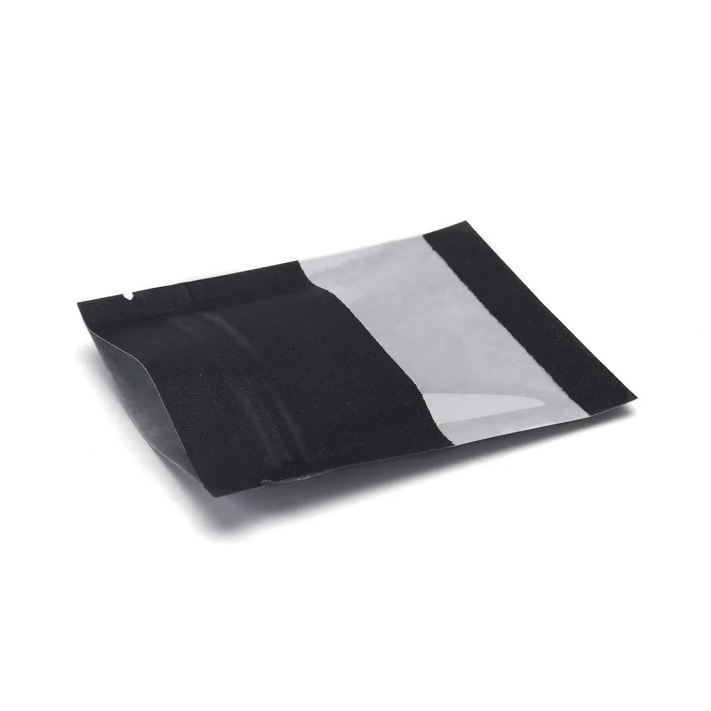 100 pc Kraft Paper Open Top Zip Lock Bags, Food Storage Bags, Sealable Pouches, for Storage Packaging, with Tear Notches, Rectangle, Black, 9.1x7x0.15cm, Inner Measure: 6cm, Window: 7x3cm, Unilateral Thickness: 4.7 Mil(0.12mm)