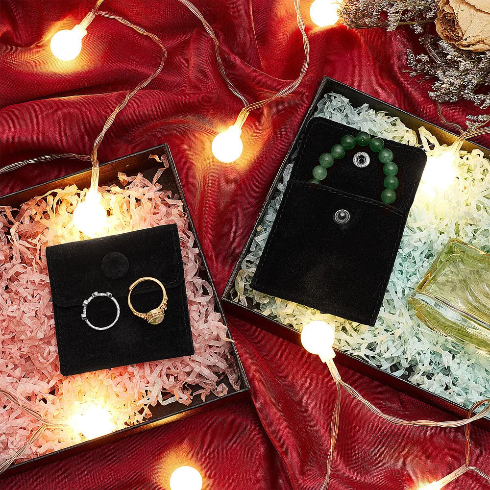 12 pc 12 Pcs Velvet Jewelry Pouches with Snap Button, Black Velvet Jewelry Storage Bags Luxury Gift Bag for Candy Gift and Jewelry Necklace Bracelet Packing, 7x7cm
