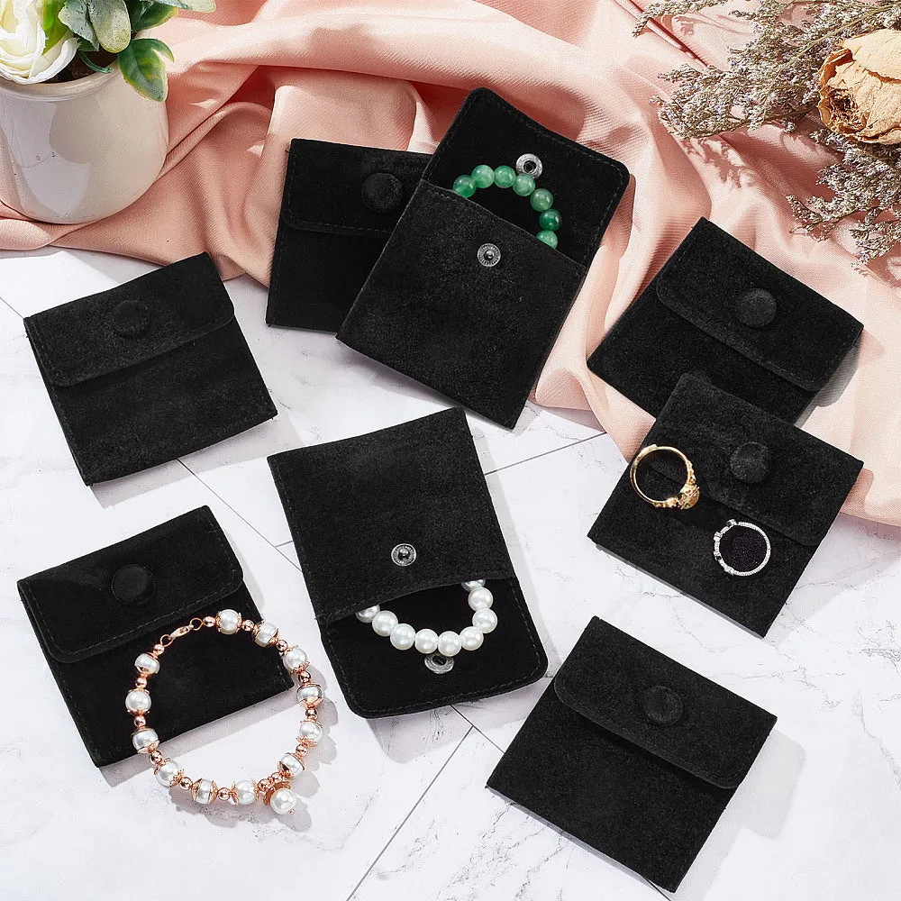 12 pc 12 Pcs Velvet Jewelry Pouches with Snap Button, Black Velvet Jewelry Storage Bags Luxury Gift Bag for Candy Gift and Jewelry Necklace Bracelet Packing, 7x7cm