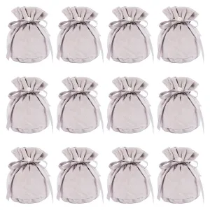 12 pc Velvet Jewelry Bags with Drawstring & Plastic Imitation Pearl, Velvet Cloth Gift Pouches, Gray, 13.2x14x0.4cm