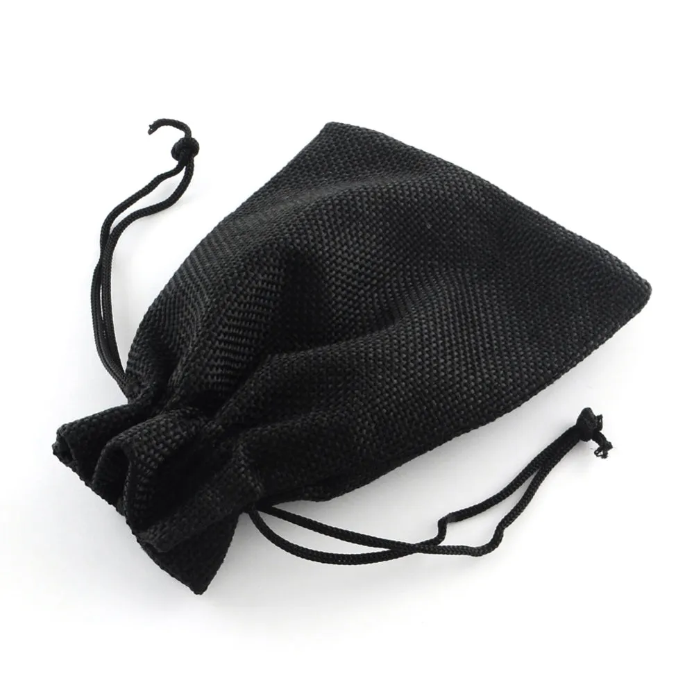 250 pc Polyester Imitation Burlap Packing Pouches Drawstring Bags, for Christmas, Wedding Party and DIY Craft Packing, Black, 9x7cm
