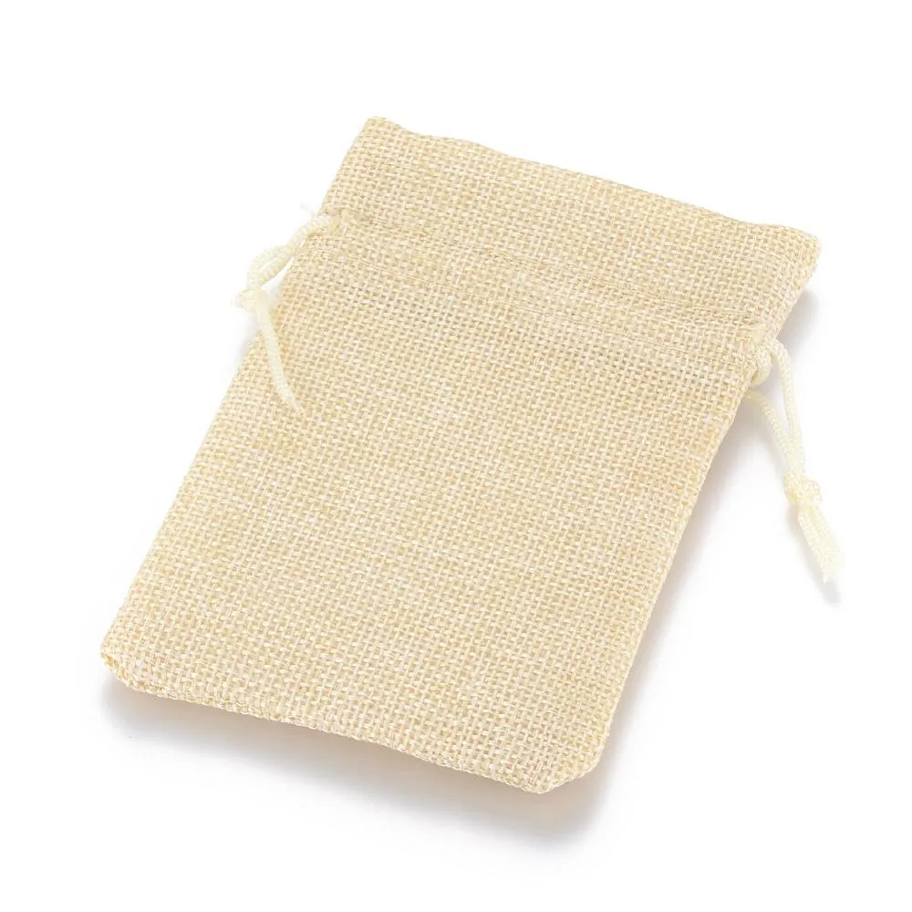250 pc Polyester Imitation Burlap Packing Pouches Drawstring Bags, for Christmas, Wedding Party and DIY Craft Packing, Lemon Chiffon, 14x10cm
