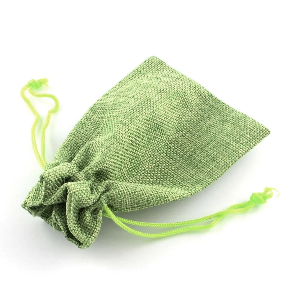 250 pc Polyester Imitation Burlap Packing Pouches Drawstring Bags, for Christmas, Wedding Party and DIY Craft Packing, Yellow Green, 9x7cm