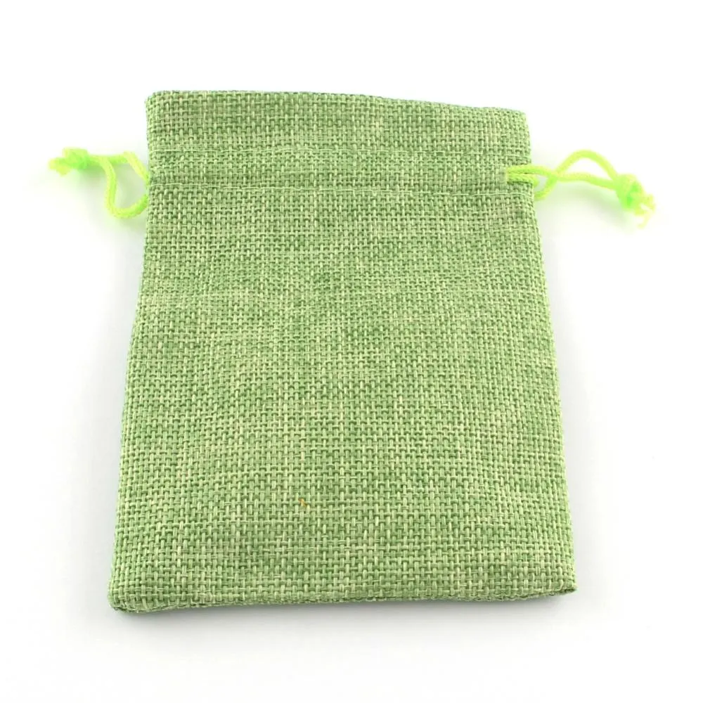 250 pc Polyester Imitation Burlap Packing Pouches Drawstring Bags, for Christmas, Wedding Party and DIY Craft Packing, Yellow Green, 9x7cm
