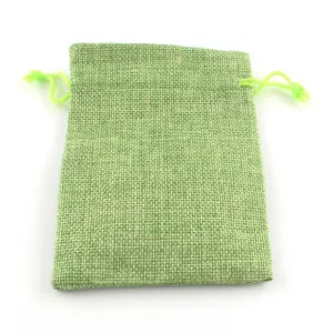 250 pc Polyester Imitation Burlap Packing Pouches Drawstring Bags, for Christmas, Wedding Party and DIY Craft Packing, Yellow Green, 9x7cm