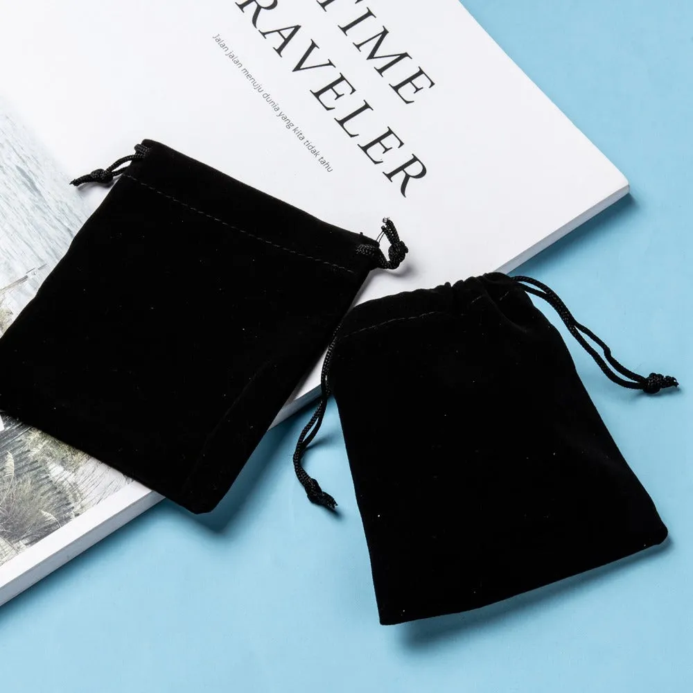 5 pc Rectangle Velvet Pouches, Candy Gift Bags Christmas Party Wedding Favors Bags, Black, 12x10cm