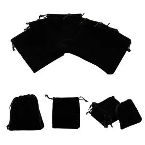 5 pc Rectangle Velvet Pouches, Candy Gift Bags Christmas Party Wedding Favors Bags, Black, 12x10cm