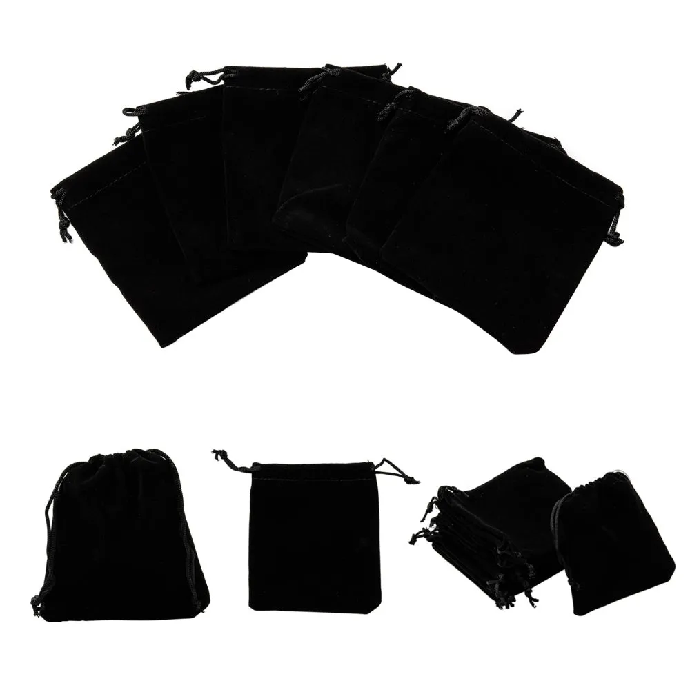 5 pc Rectangle Velvet Pouches, Candy Gift Bags Christmas Party Wedding Favors Bags, Black, 12x10cm