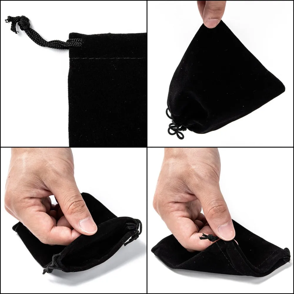 5 pc Rectangle Velvet Pouches, Candy Gift Bags Christmas Party Wedding Favors Bags, Black, 12x10cm