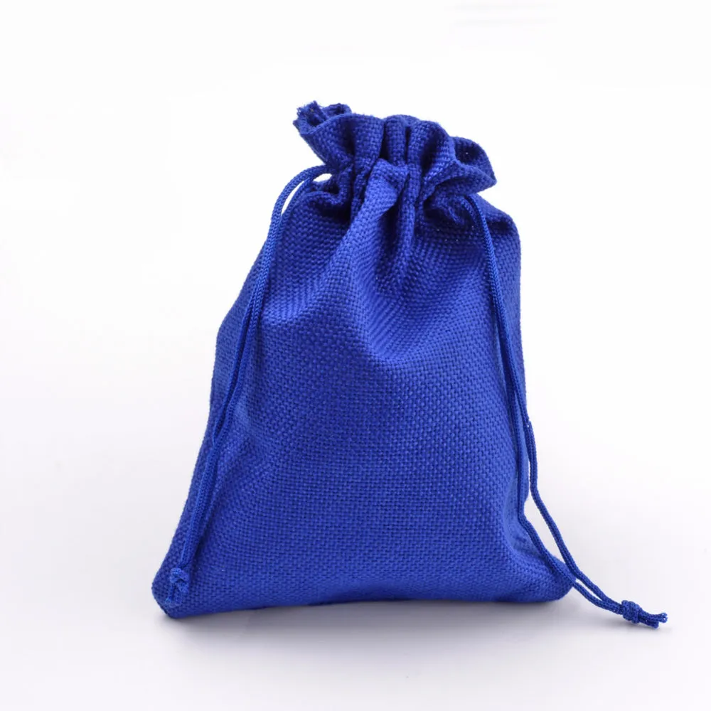 50 pc Burlap Packing Pouches Drawstring Bags, Blue, 13.5~14x9.5~10cm