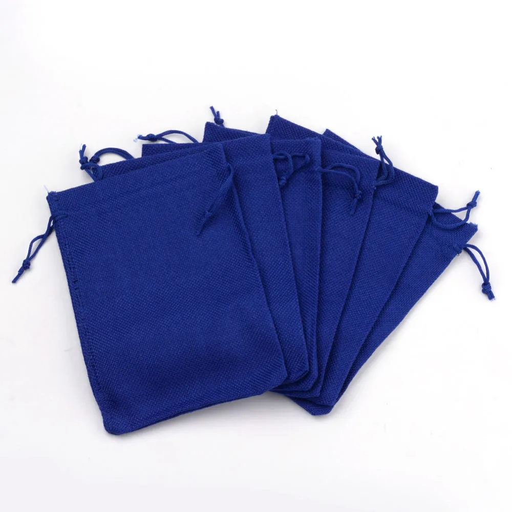 50 pc Burlap Packing Pouches Drawstring Bags, Blue, 13.5~14x9.5~10cm