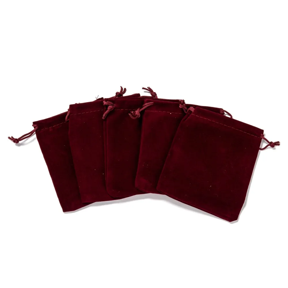50 pc Rectangle Velvet Pouches, Gift Bags, Dark Red, 12x10cm