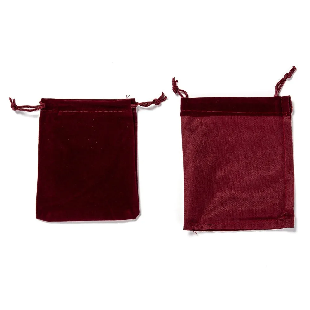 50 pc Rectangle Velvet Pouches, Gift Bags, Dark Red, 12x10cm