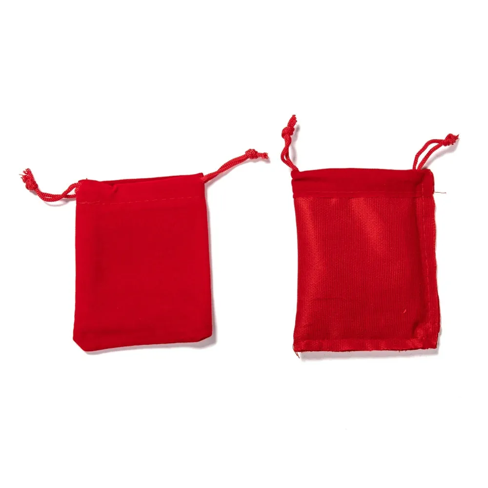 50 pc Rectangle Velvet Pouches, Gift Bags, Red, 9x7cm