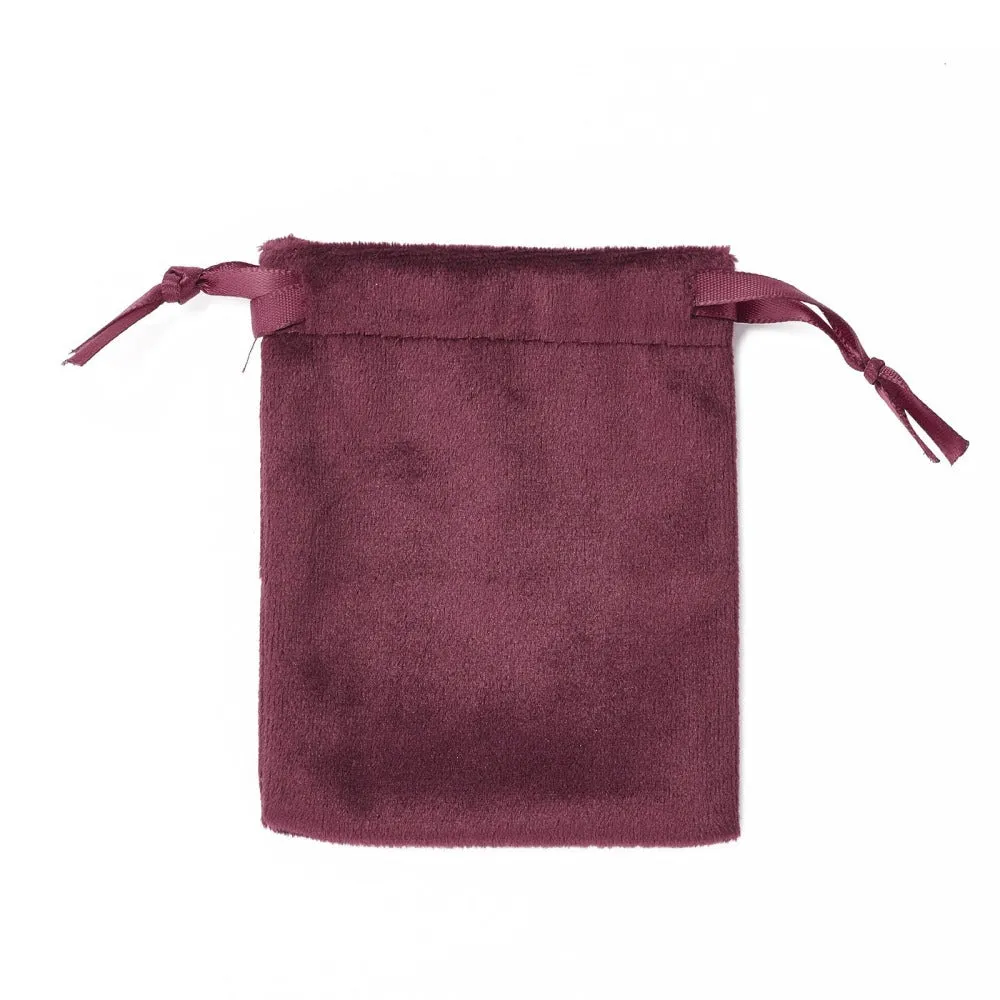 50 pc Velvet Jewelry Drawstring Bags, with Satin Ribbon, Rectangle, FireBrick, 10x8x0.3cm
