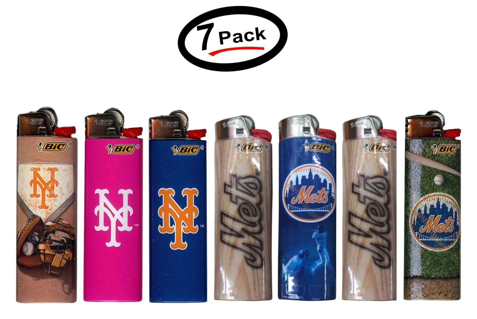(7 Lighters) BIC New York Mets Cigarette Lighters MLB Officially Licensed