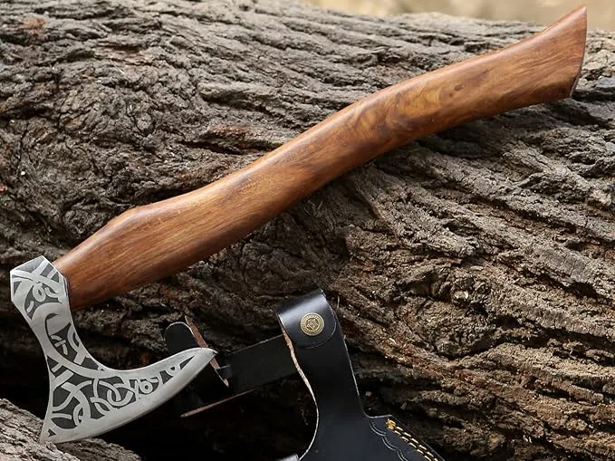 Ad&sons Axe, Custom Gift Forged Carbon Steel Viking Axe with Rose Wood Shaft, Viking Bearded Camping Axe - 18 in Ax