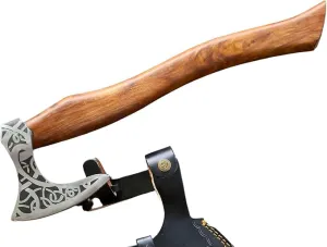 Ad&sons Axe, Custom Gift Forged Carbon Steel Viking Axe with Rose Wood Shaft, Viking Bearded Camping Axe - 18 in Ax