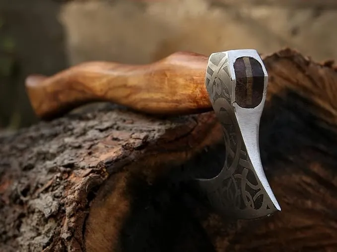 Ad&sons Axe, Custom Gift Forged Carbon Steel Viking Axe with Rose Wood Shaft, Viking Bearded Camping Axe - 18 in Ax