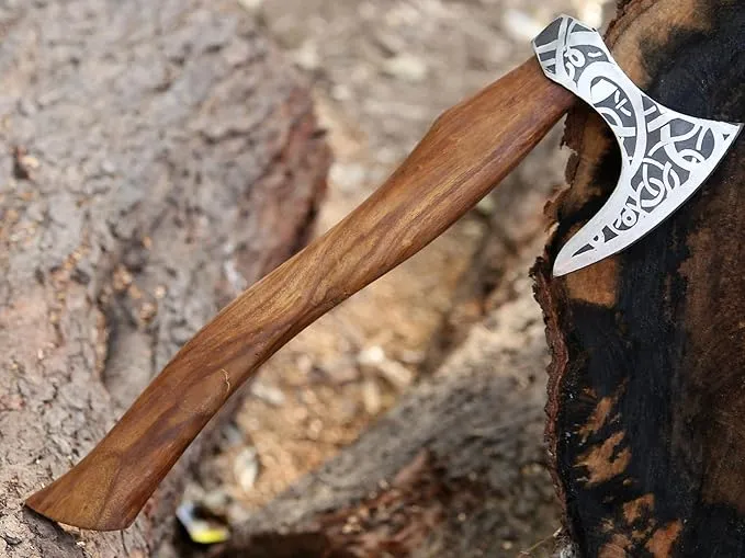 Ad&sons Axe, Custom Gift Forged Carbon Steel Viking Axe with Rose Wood Shaft, Viking Bearded Camping Axe - 18 in Ax