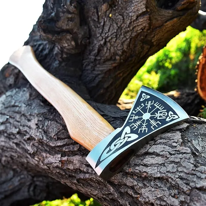 Ad&sons Axe, Custom Handmade Carbon Steel Viking Axe, Camping Axe, Camping Hatchet with Sheath 18 Inches Ax