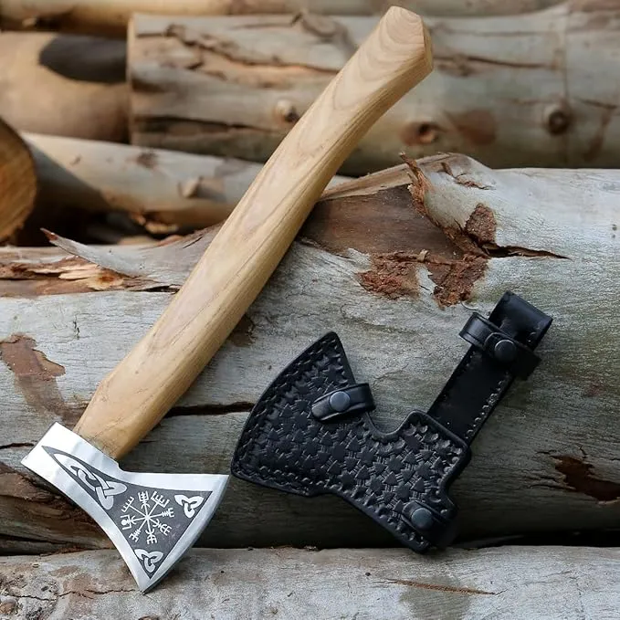 Ad&sons Axe, Custom Handmade Carbon Steel Viking Axe, Camping Axe, Camping Hatchet with Sheath 18 Inches Ax