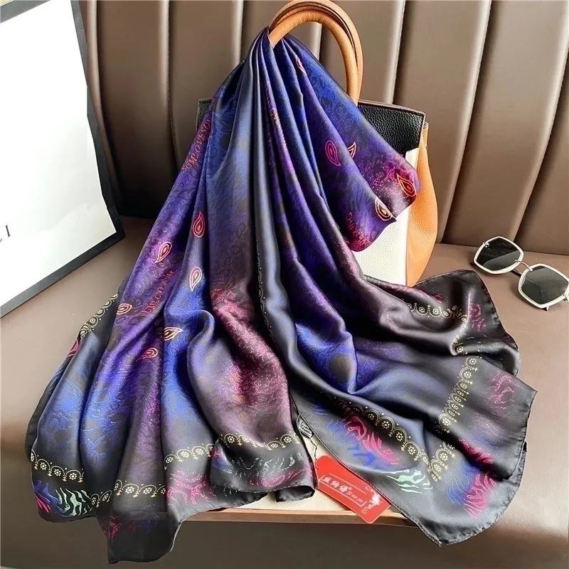Adults French Style Modern Style Leopard Satin Printing Silk Scarf Shawl