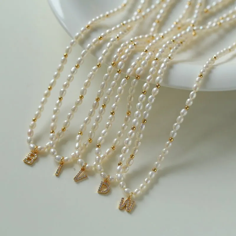 Alphabet Cubic Zirconia Pearl Pendant Necklace