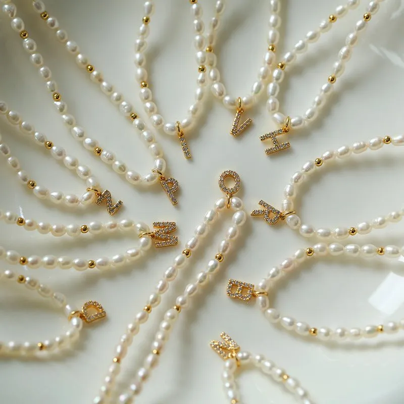 Alphabet Cubic Zirconia Pearl Pendant Necklace