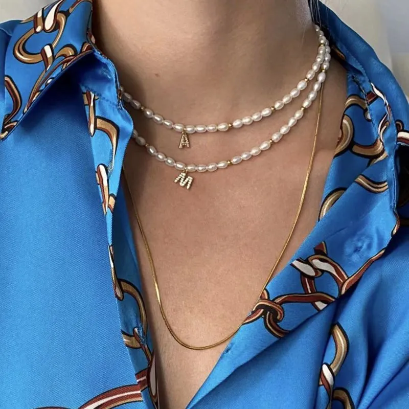 Alphabet Cubic Zirconia Pearl Pendant Necklace