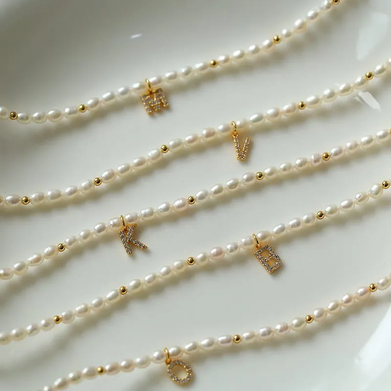 Alphabet Cubic Zirconia Pearl Pendant Necklace