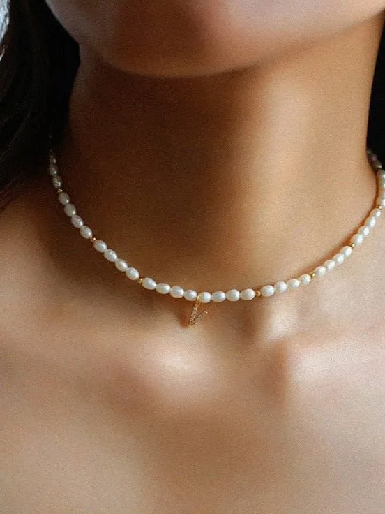 Alphabet Cubic Zirconia Pearl Pendant Necklace