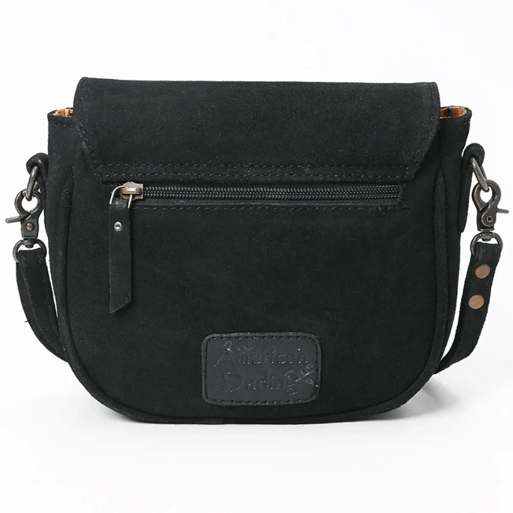 American Darling Black Roughout Boot Stitch Leather Crossbody