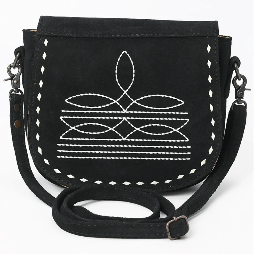 American Darling Black Roughout Boot Stitch Leather Crossbody
