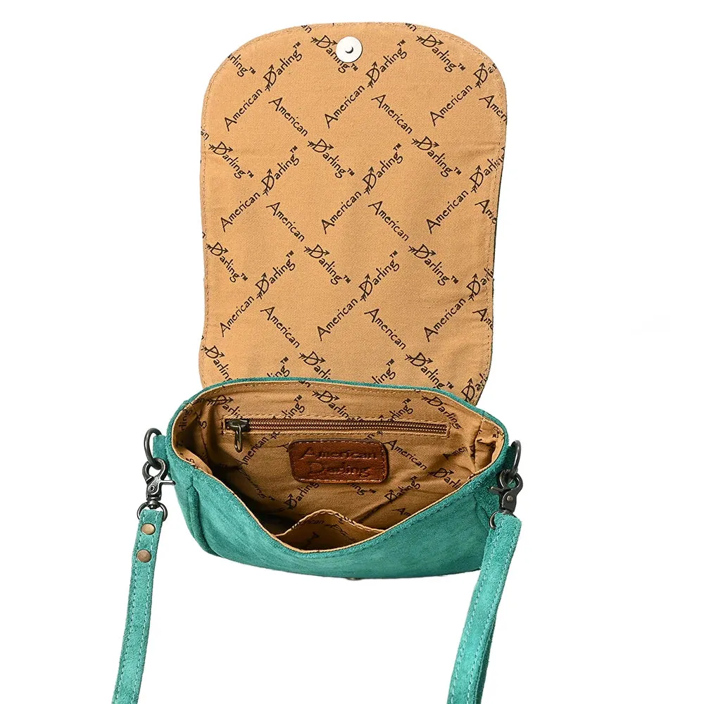 American Darling Turquoise Roughout Boot Stitch Leather Crossbody