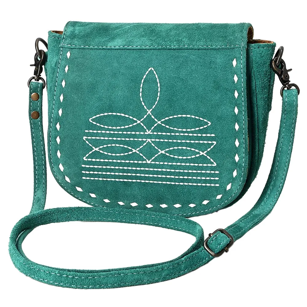 American Darling Turquoise Roughout Boot Stitch Leather Crossbody