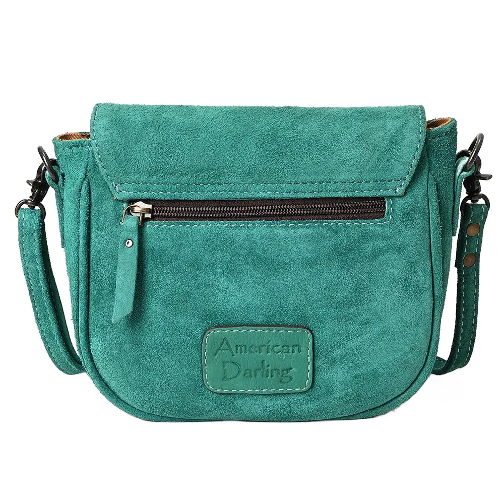 American Darling Turquoise Roughout Boot Stitch Leather Crossbody