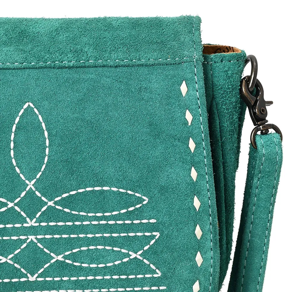 American Darling Turquoise Roughout Boot Stitch Leather Crossbody