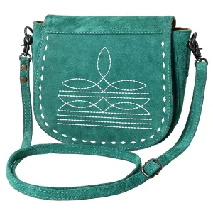 American Darling Turquoise Roughout Boot Stitch Leather Crossbody