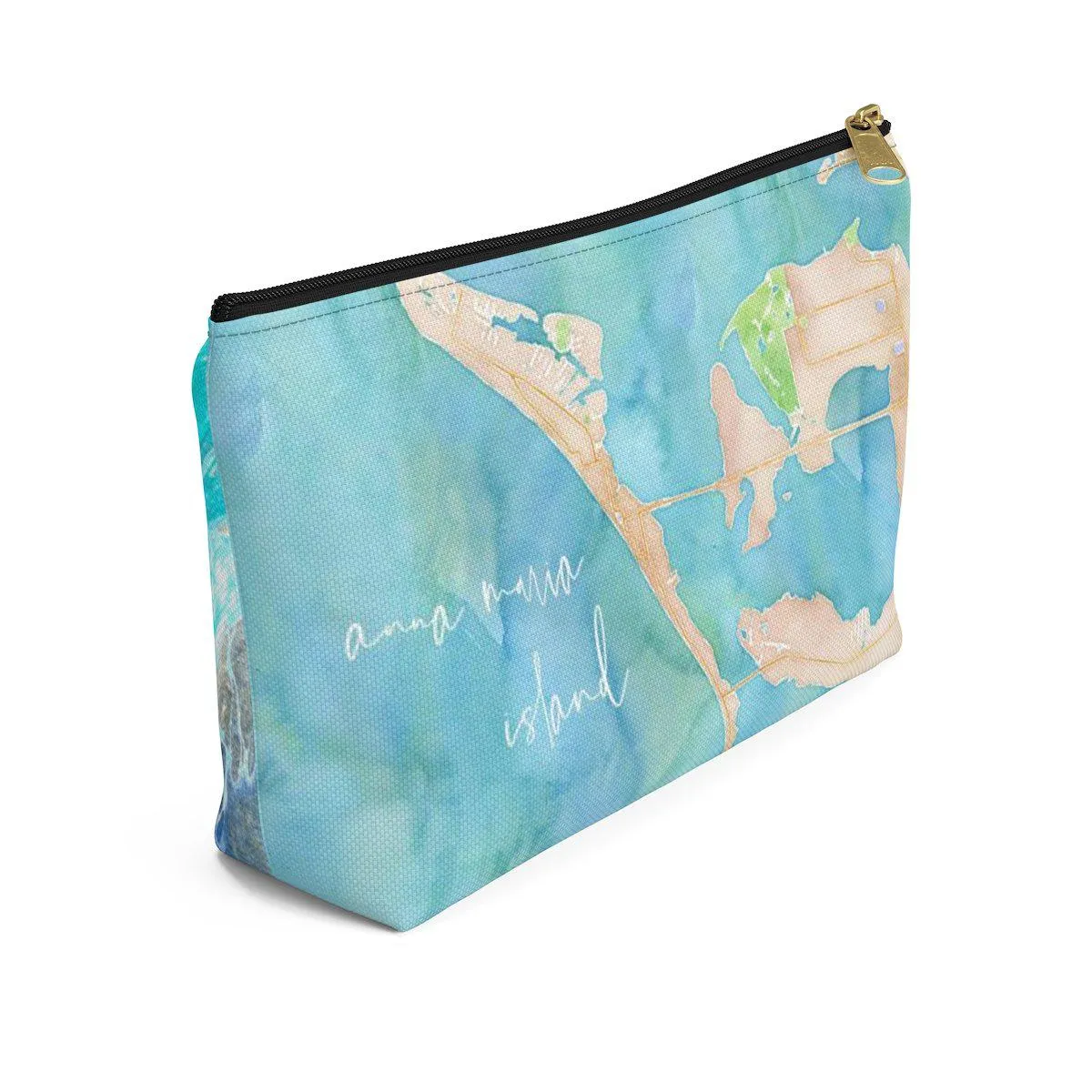Anna Maria Island Watercolor Map Accessory Pouch w T-bottom with Tranquil Waters Back